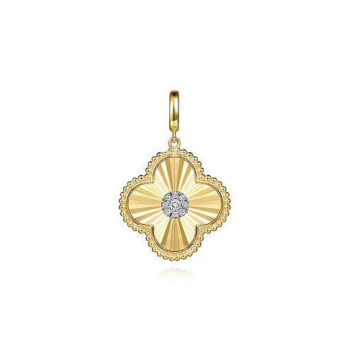 Gabriel & Co., 14K Yellow Gold Bujukan & Diamond Cut Diamond Clover Medallion Pendant
