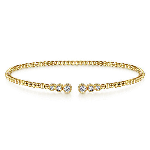 Gabriel & Co., 14K Yellow Gold Bujukan Bead Split Cuff Bracelet with Bezel Set Diamonds