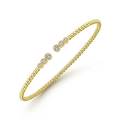 Gabriel & Co., 14K Yellow Gold Bujukan Bead Split Cuff Bracelet with Bezel Set Diamonds