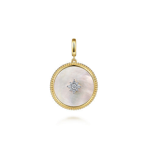 Gabriel & Co., 14K Yellow Gold Diamond & Mother of Pearl Medallion Pendant