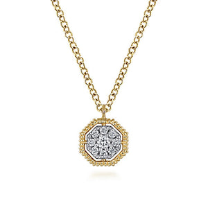 Gabriel & Co., 14K Yellow Gold Octagonal Pave Diamond Pendant Necklace
