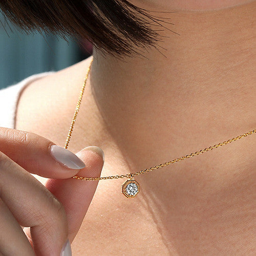 Gabriel & Co., 14K Yellow Gold Octagonal Pave Diamond Pendant Necklace