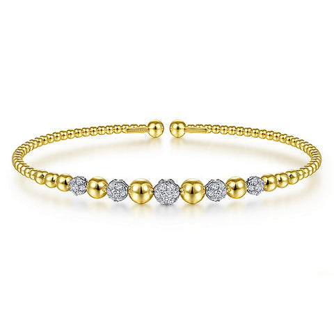 Gabriel & Co., 14K Yellow-White Gold Bujukan Bead Cuff Bracelet with Pave Diamond Stations