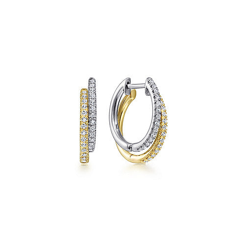 Gabriel & Co., 14K Yellow-White Gold Layered 15mm Diamond Huggies