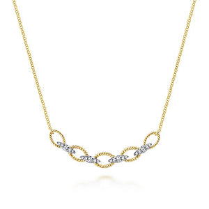 Gabriel & Co., 14K Yellow-White Gold Twisted Rope Oval Link Necklace with Diamond Connectors