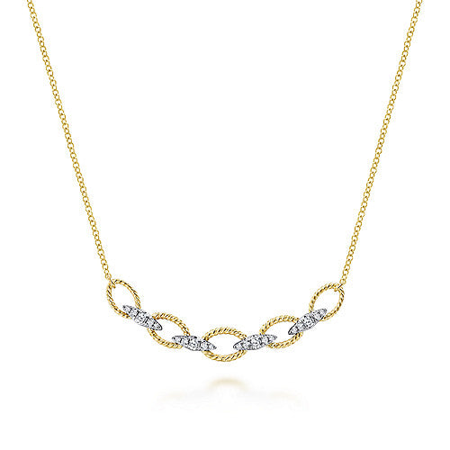 Gabriel & Co., 14K Yellow-White Gold Twisted Rope Oval Link Necklace with Diamond Connectors