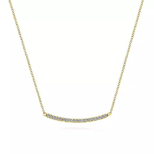 Gabriel & Co., 14K Yellow Gold Diamond Pave' Curved Bar Necklace