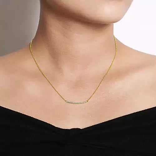 Gabriel & Co., 14K Yellow Gold Diamond Pave' Curved Bar Necklace