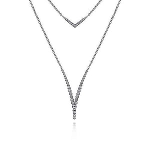 Gabriel & Co., Sterling Silver White Sapphire and Beaded Chevon Necklace