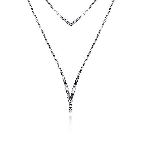 Gabriel & Co., Sterling Silver White Sapphire and Beaded Chevon Necklace