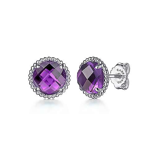 Gabriel & Co., Sterling Silver Amethyst Stud Earrings with Bujukan Bead Frame