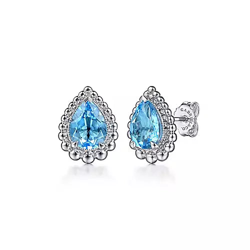 Gabriel & Co., Sterling Silver Faceted Swiss Blue Topaz Pear Shape Bujukan Stud Earrings