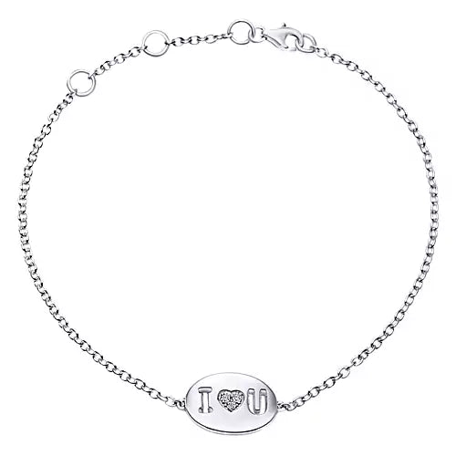 Gabriel & Co., 925 Sterling Silver Love Charm Pave Diamond Bracelet