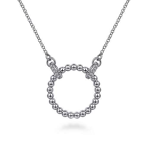 Gabriel & Co., Sterling Silver Open Circle Bujukan Pendant Necklace with White Sapphire