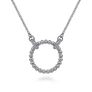 Gabriel & Co., Sterling Silver Open Circle Bujukan Pendant Necklace with White Sapphire