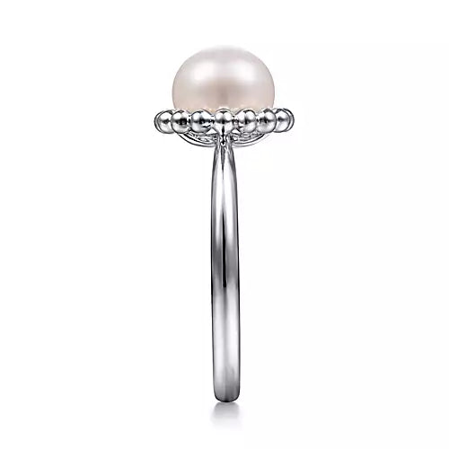 Gabriel & Co. Sterling Silver Cultured Pearl Ring with Bujukan Beaded Halo