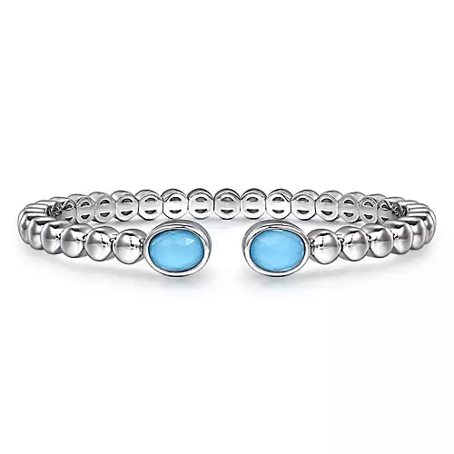 Gabriel & Co. Sterling Silver Bujukan Bangle featuring Rock Crystal and Turquoise