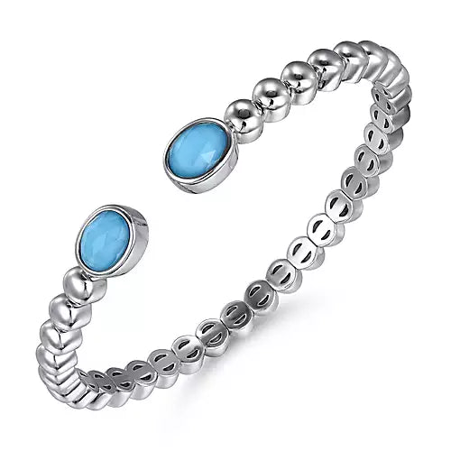 Gabriel & Co. Sterling Silver Bujukan Bangle featuring Rock Crystal and Turquoise