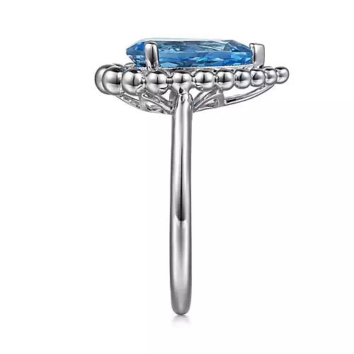Gabriel & Co., Sterling Silver Swiss Blue Topaz Bujukan Pear Shape Ring with Pattern