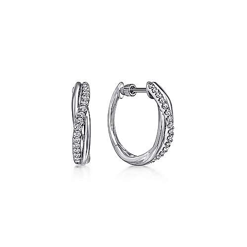 Gabriel & Co., Sterling Silver Twisted 15mm White Sapphire Huggies