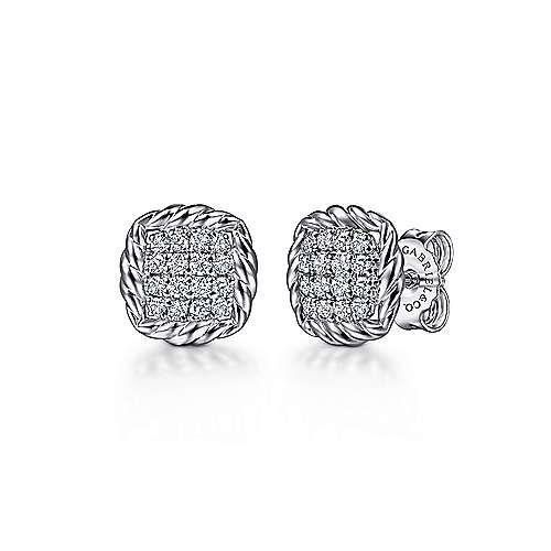 Gabriel & Co., Sterling Silver White Sapphire Pavé Center and Rope Frame Stud Earrings