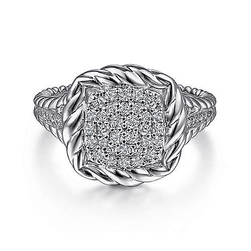 Gabriel & Co., Sterling Silver White Sapphire Pavé Ring with Rope Frame