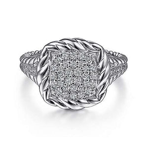 Gabriel & Co., Sterling Silver White Sapphire Pavé Ring with Rope Frame