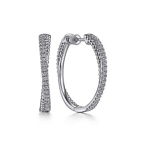 Gabriel & Co.,Sterling Silver White Sapphire Twisted Bujukan 30mm Classic Hoop Earrings