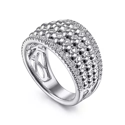 Gabriel & Co. Sterling Silver White Sapphire Wide Bujukan Ring