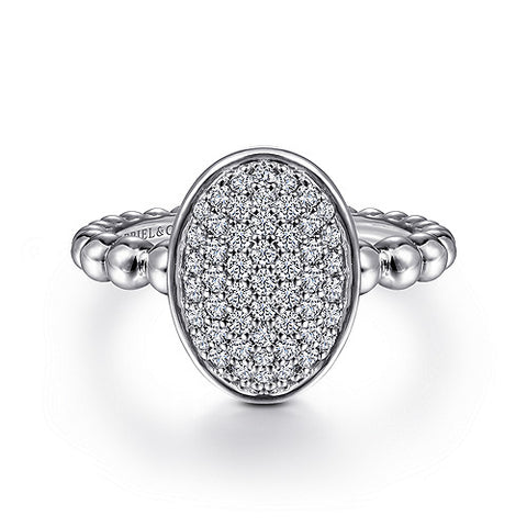 Gabriel & Co., Sterling Silver Oval Ring with White Sapphire Pave