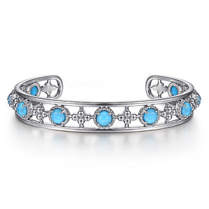 Gabriel & Co., Sterling Silver Rock Crystal and Turquoise Station Bangle