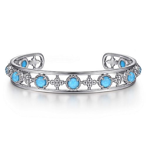 Gabriel & Co., Sterling Silver Rock Crystal and Turquoise Station Bangle