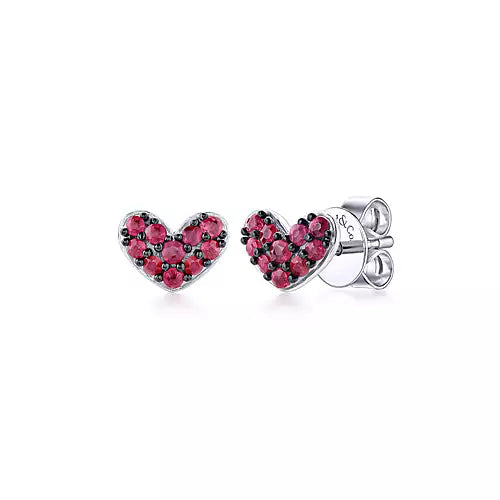 Gabriel & Co. Sterling Silver Heart Shaped Ruby Stud Earrings
