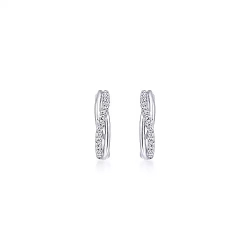 Gabriel & Co., Sterling Silver Twisted 15mm White Sapphire Huggies