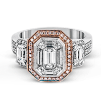 Simon G., 18K White and Rose Gold Emerald-Cut Halo Engagement With Diamonds