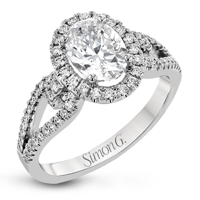 Simon G. 18K White Gold Semi Mount Engagement Ring With Oval Center