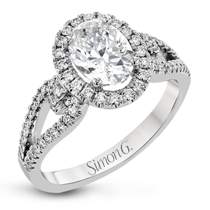 Simon G. 18K White Gold Semi Mount Engagement Ring With Oval Center