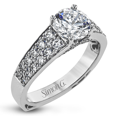Simon G. 18K White Gold Semi Mount Engagement Ring With Round Center