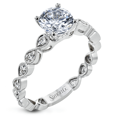 Simon G. 18K White Gold Semi Mount Engagement Ring With Round Center