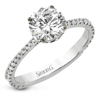 Simon G. 18K White Gold Semi Mount Diamond Engagement With Round Center and Hidden Halo