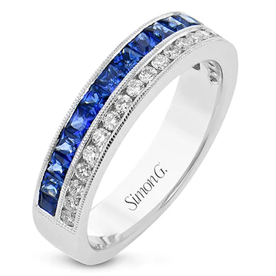 Simon G. 18K White Gold Ring with Diamonds and Sapphires