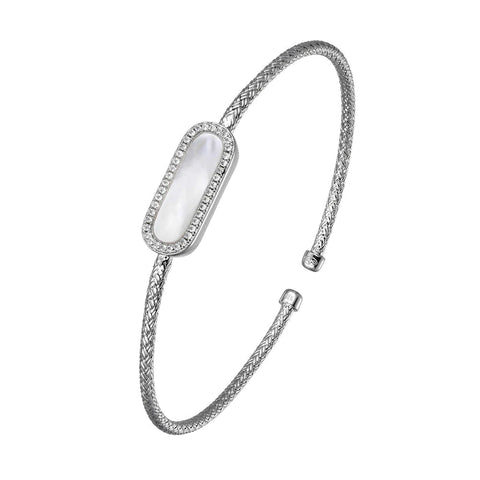 Charles Garnier Sterling Silver 2mm CZ Cuff Featuring  Mother of Pearl