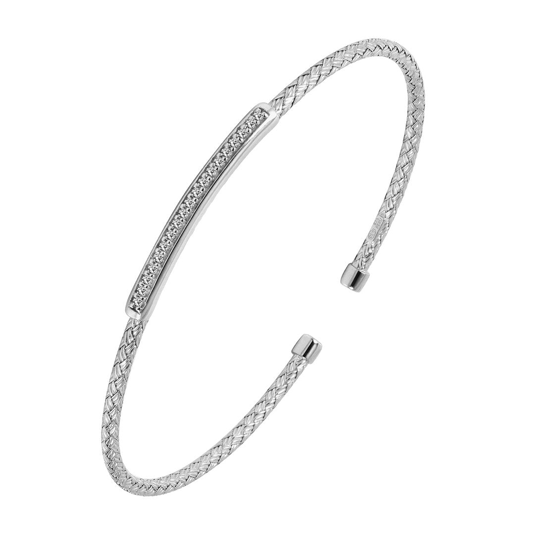 Charles Garnier Sterling Silver 2mm CZ Bar Cuff