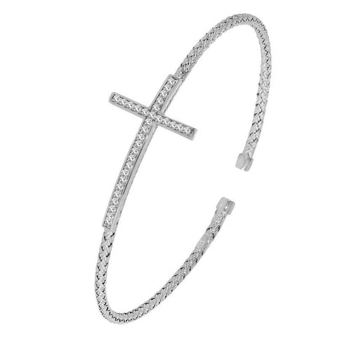 Charles Garnier Sterling Silver Cross 2mm Cuff Bracelet