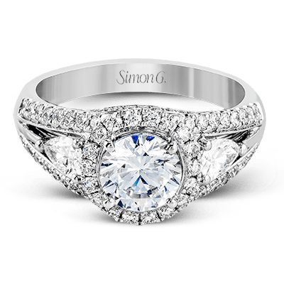 Simon G. 18K White Gold Semi Mount Engagement Ring With Round Center