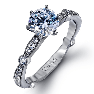 Simon G. 18K White Gold Semi Mount Engagement Ring With Round Center