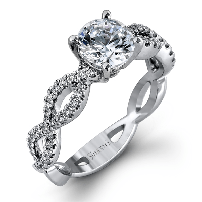 Simon G. 18K White Gold Semi Mount Engagement Ring With Round Center