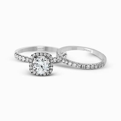 Simon G. 18K White Gold Semi Mount Engagement Ring With Round Center