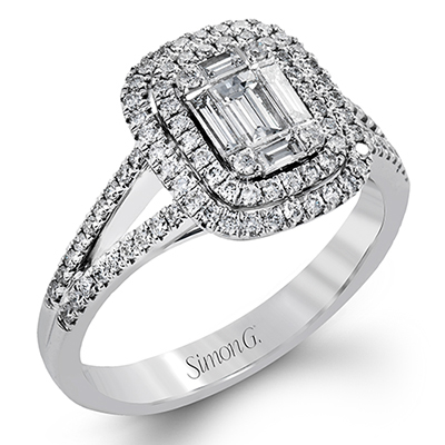 Simon G. 18K White Gold Semi Mount With Emerald Cut Center