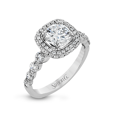 Simon G. 18K White Gold Semi Mount Engagement Ring With Round Center